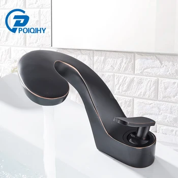 

POIQIHY Modern Bathroom Faucet Mixer Waterfall Hot and Cold Water Taps Deck Mounted Ceramic Cartridge Water Tap Washbasin Mixers