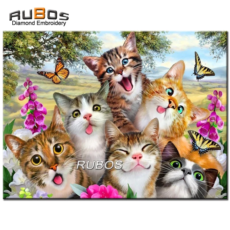 RUBOS DIY 5D Алмазная мозаика шесть котята коты вышивка горный хрусталь алмазная