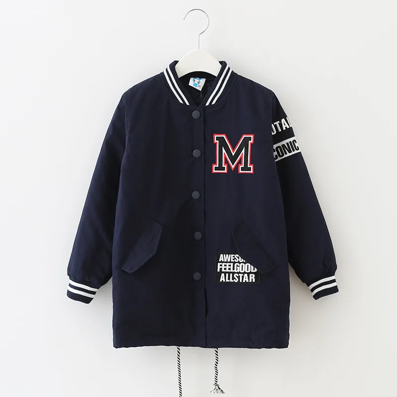 

Girls Baseball Jacket 2016 Autumn Long Cardigan Trench Coat for Kids Teenage Girls Clothing Fashion Coat Cotton Outerwear Jacket