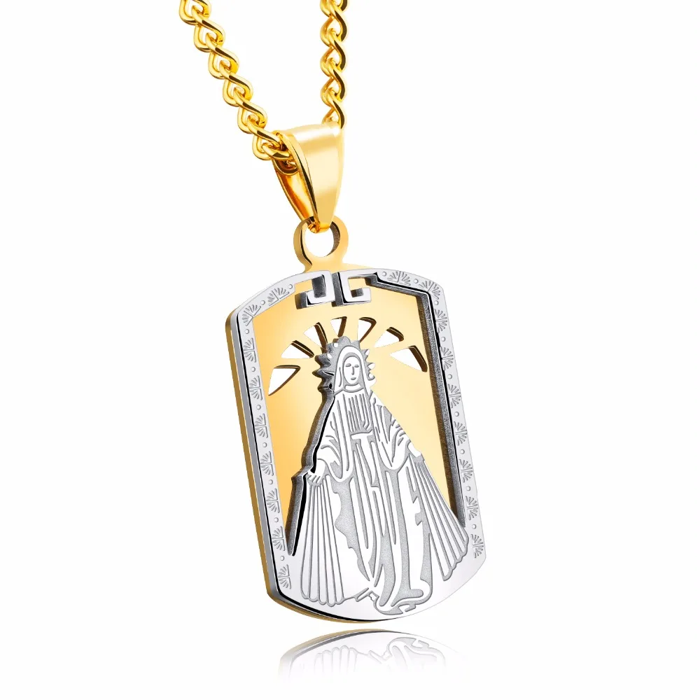 Blessed Virgin Mary Pendant Necklace For Men 2Color Stainless Steel
