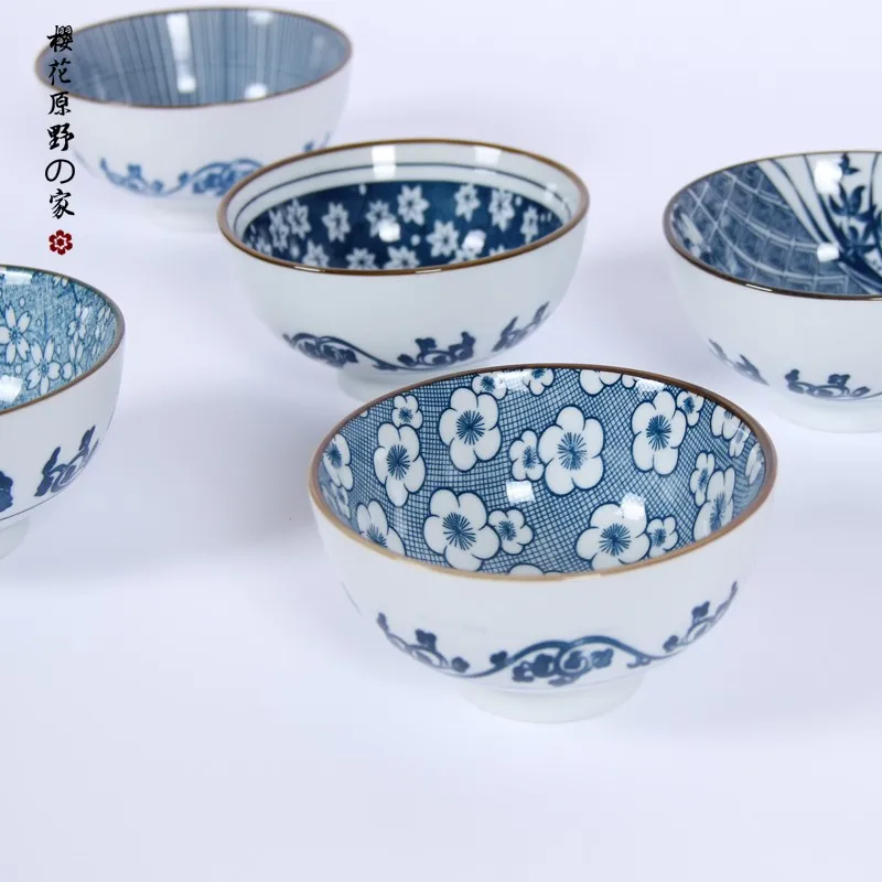 Упаковка из 2 предметов Японская чаша миска для рисового супа керамическая подглазурь ручная роспись мульти узоры ретро