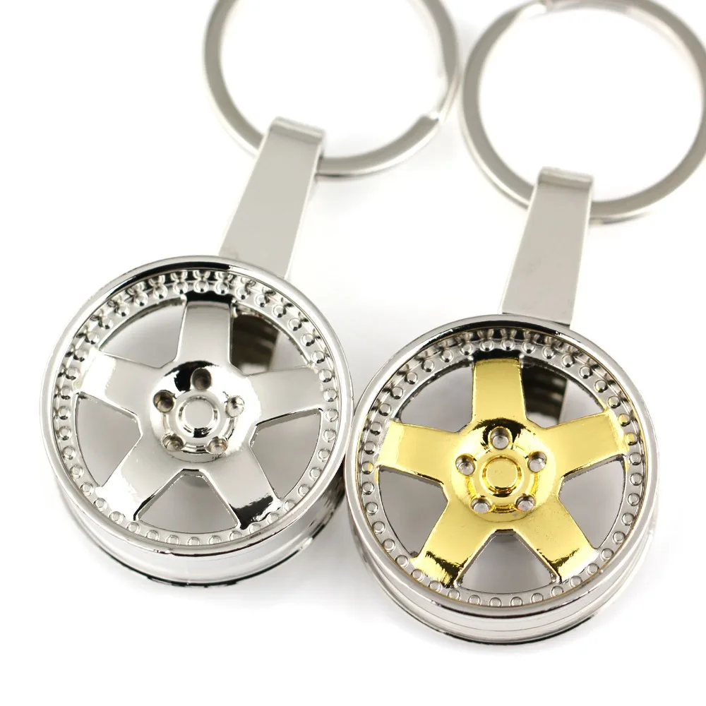 Wheel Rim Keychain Creative Auto Parts Model Spinning Silver Color