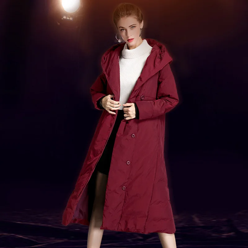 

2018 winters is ms long long down jacket and thicken hooded over-the-knee plus-size loose coat