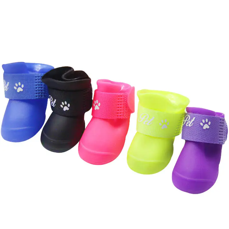 

Pu 4Pcs/set Colorful Anti-Slip Skid Dog Cat Rain Protective Boots Waterproof Candy Colors Puppy Pet Rain Portable Shoes Boots