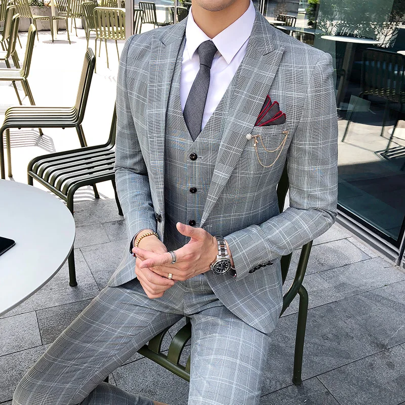 2019 Men's Business Casual Dress Single-breasted Summer Clothing Boutiquehigh quality Wedding Banquet  Suit Three-piece Suit.
