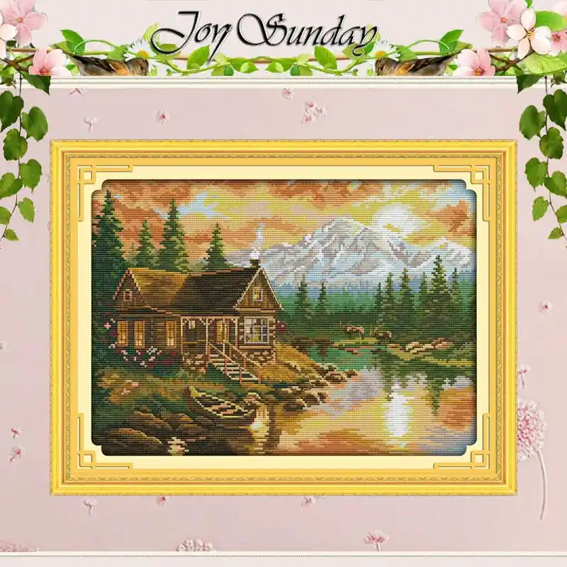 Sunset Pattern DIY Embroidery Package Stamped Cross Stitch Kits 11 Count