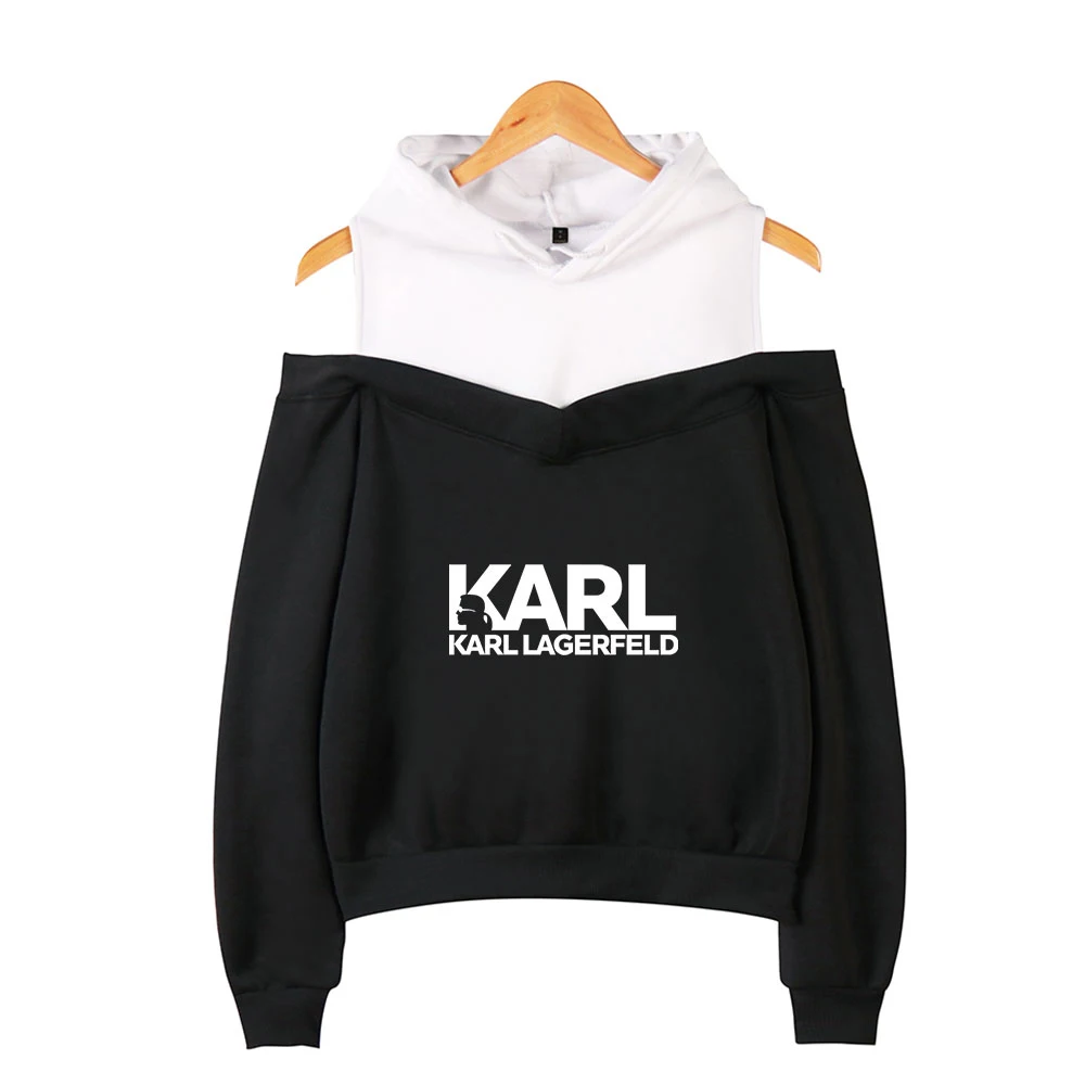 

2019 Karl Lagerfeld print Hoodies Sweatshirts Women Sleeve Off-Shoulder Exclusive Women autumn Hooded plus size XXL