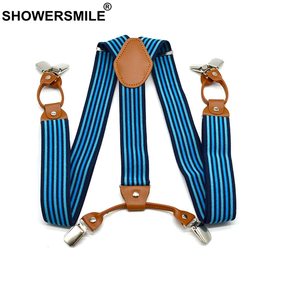 SHOWERSMILE мужские подтяжки для брюк полосатые подтяжки темно-синие 6 зажимов модные брюки на лямках Y Задняя жаккардовая подвеска для мужчин 3,5 см