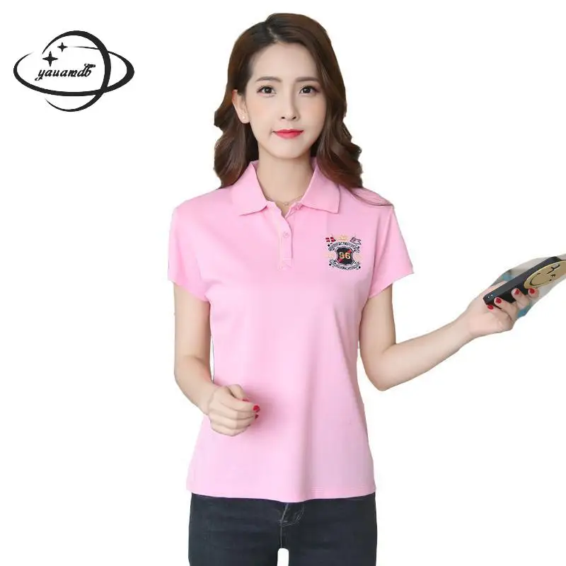 

YAUAMDB women polo shirts 2018 summer L-3XL cotton female tops solid tees clothing short sleeve slim casual ladies clothes ly25