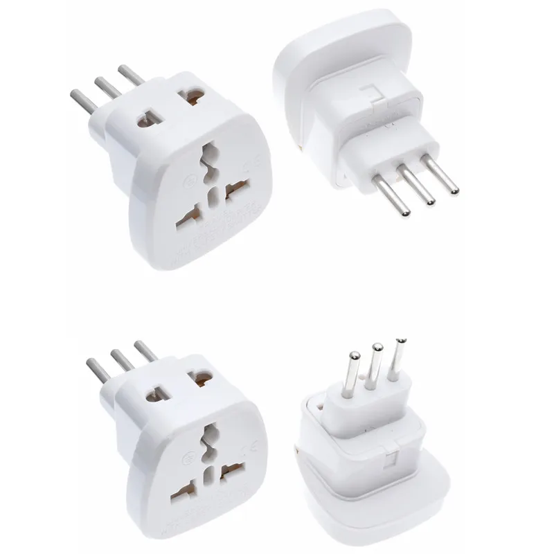 Lot 5 Italian Uruguay 3 -Pin Type L 2 Way Outlet Travel Adapter convert EU/GE/US/AU/UK AC100~250V 10A With Safety Shutter White |