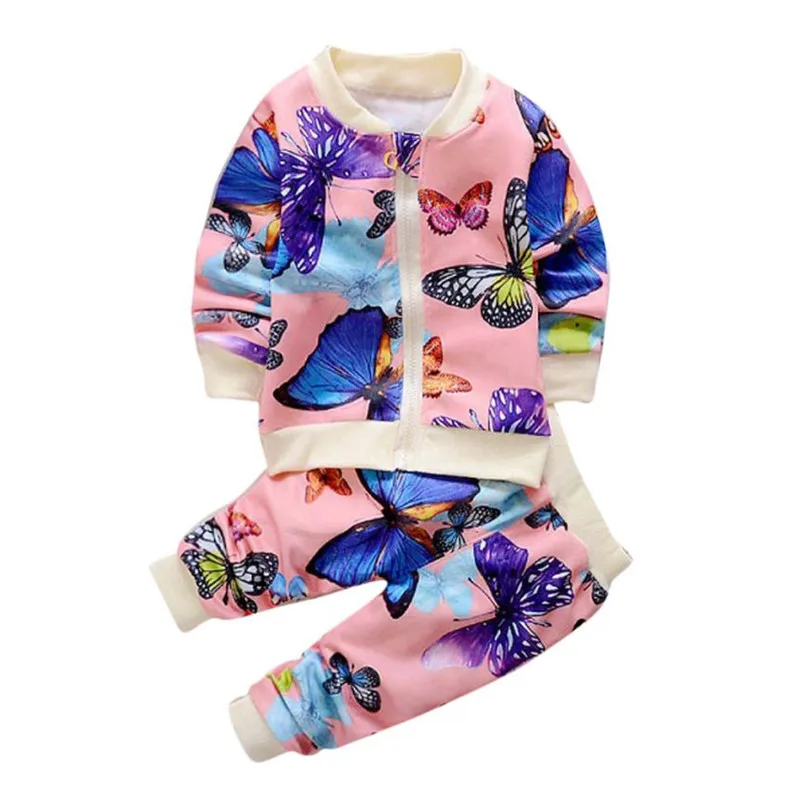 2 Colors Fashion New Baby Girls Autumn Clothes Butterfly Coat Cardigan Tops+Pants Outfits Set Hot 2017 drop shipped ST27 | Детская