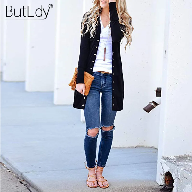 Long Sweater Women Buttons Knitted Cardigan Long Sleeve Ribbed Neckline Knitwear Coat Winter 2018 Fashion Jumpers Ladies Long Sweater Women Buttons Knitted Cardigan Long Sleeve Ribbed Neckline Knitwear Coat Winter 2018 Fashion Jumpers Ladies