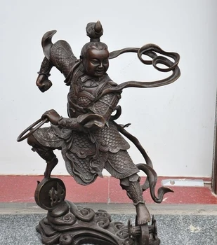 

20" Chinese classical myth bronze copper immortal Nezha Nalakuvara buddha Statue
