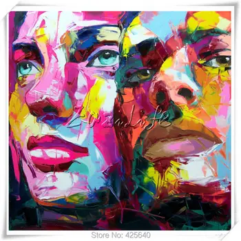 

Portrait Face Oil painting Palette Knife Impasto figure canvas Hand painted Francoise Nielly Wall Art Pictures for living room 8