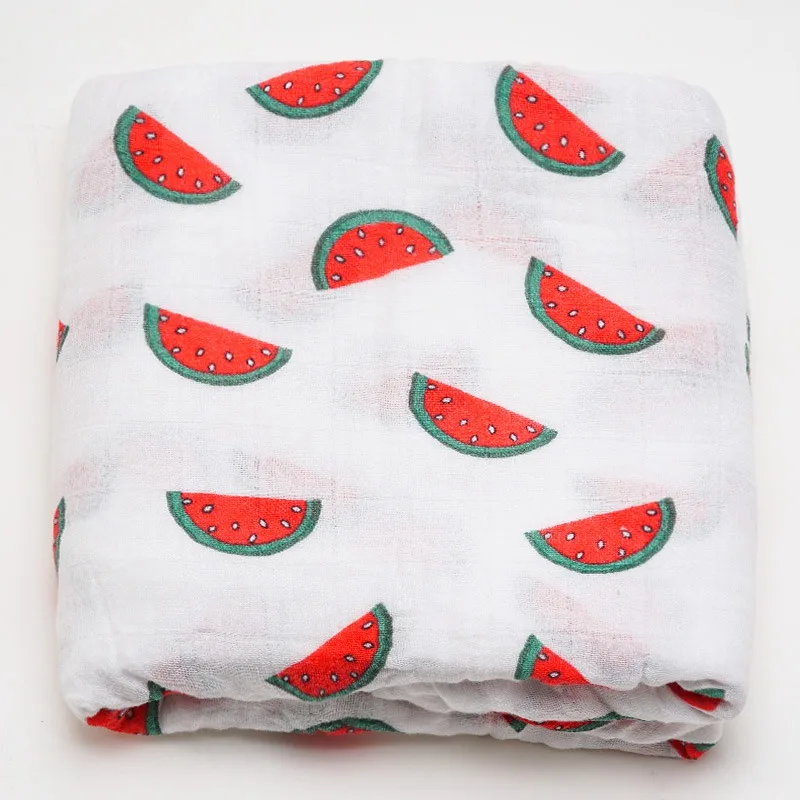120*120 см высококачественные подгузники из муслина, бамбуковые хлопковые детские одеяла для новорожденных, муслиновые пеленки с рисунком животных, Детские Банные полотенца - Цвет: watermelon