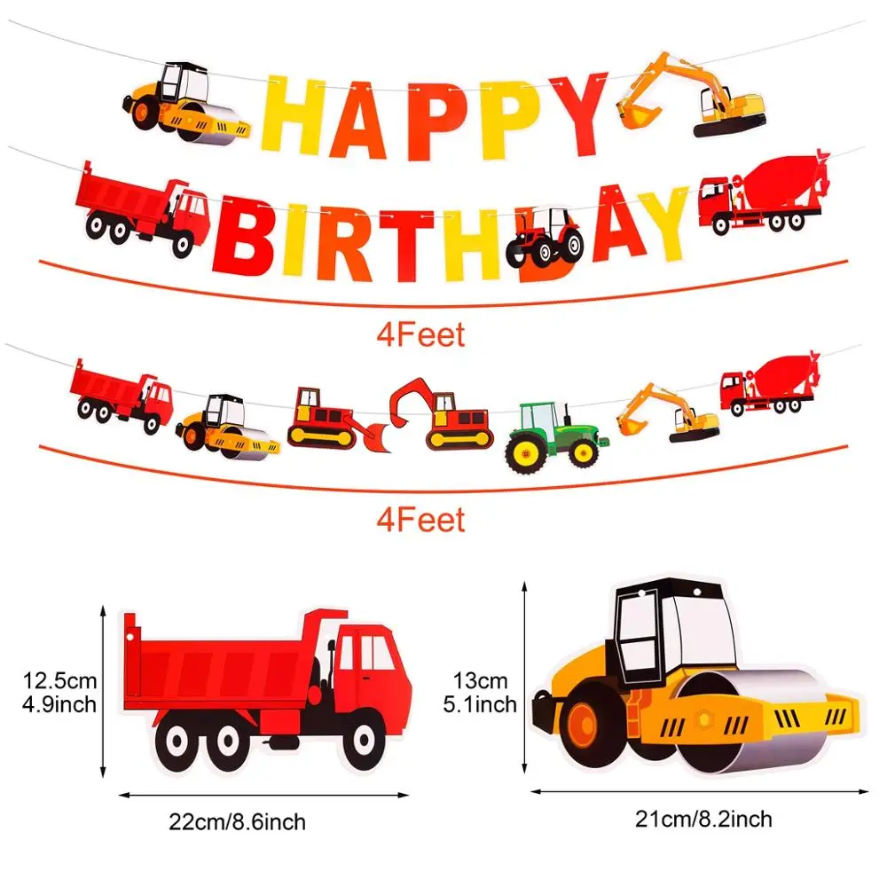 38PCS Construction Party Decoration Dump Truck Happy Birthday Party Decor Kids Kits Set Baby Shower Party Favor Supplies