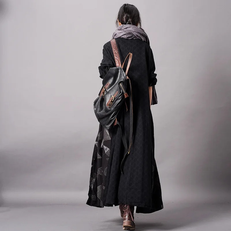 Pour coat Patchwork Femmes Printemps 2019 Linge Trench Mince Lâche Vintage Vêtements Coton Couche Dames Rétro Noir Cardigans Finition Dessus Pardessus De sxhCrdtQ