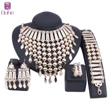 

OUHE Ethiopian Traditional Festivals Jewelry Set Gold Color Necklace Earrings Bracelet Ring for Women Bridal Statement Sets
