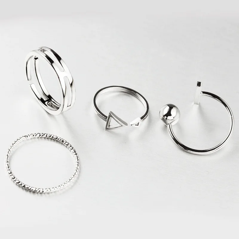 

New Personalized Four-Piece Rings Set Female Fashion Joint Ring Set Simple Jewelry Chain Open Ring Women Gift For Girl Wholesale