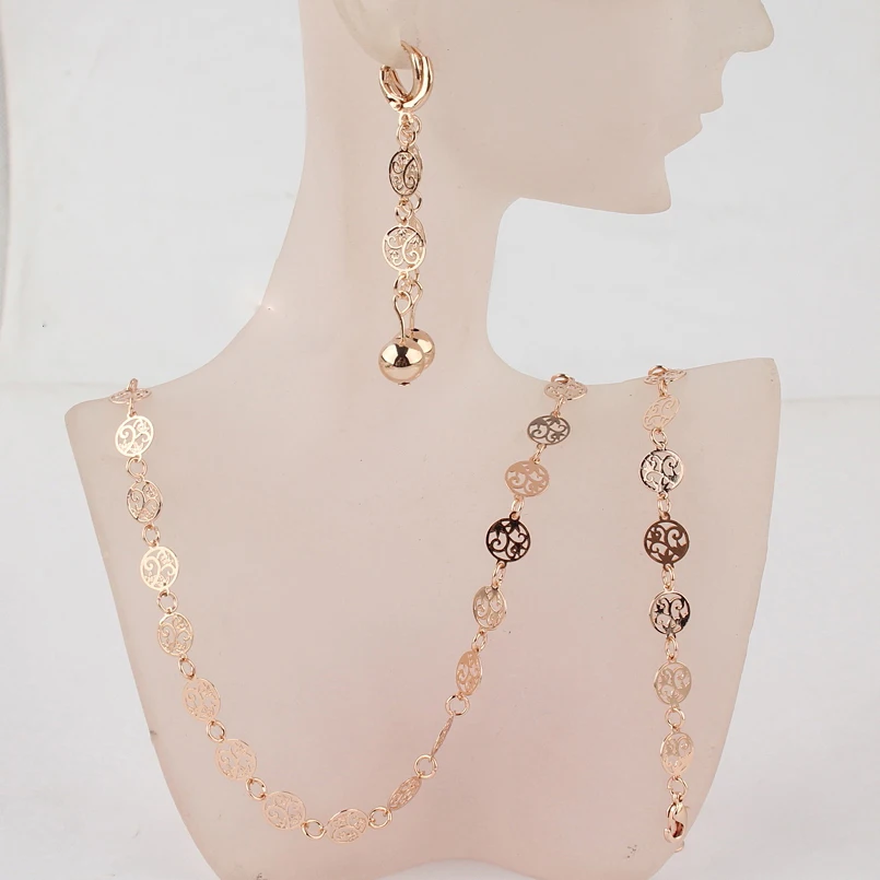 

Vintage Hollow Flower African Jewelry Sets for Women Gold Color Necklace Earrings Bracelet Wedding Jewelry valentines day Gift