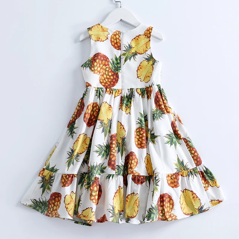 Платья для девочек; коллекция года; детское платье принцессы без рукавов с рисунком ананаса в европейском и американском стиле; детское платье; одежда