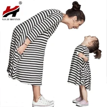 2016 Family Matching Mother Daughter Dresses Clothes Striped Mom And Daughter Dress Kids Parent Child Outfits