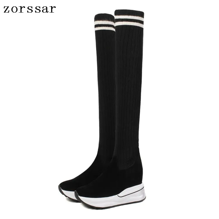 

{Zorssar} Fashion Kid Suede Woman High boots Women Over The Knee Boots High Heels Womens Stretch boots Winter Shoes High Quality