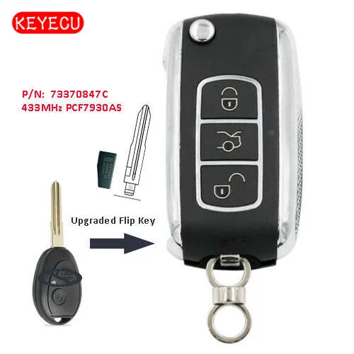 Keyecu Модернизированный флип-пульт дистанционного ключа Fob 433MHz ID73 для Land Rover Discovery 2 1999-2004-FCC: 73370847C