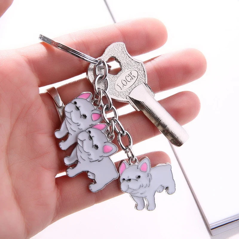 New Pet Bulldog Charms Keychain Dog Tag Key Keychains Woman Car Key Ring Wholesale Metal Key