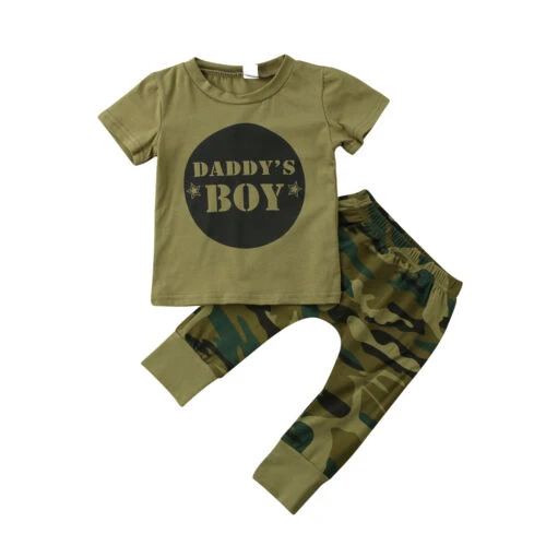 Moda De Verano Bebe Chico Chica Unisex De Camuflaje De Algodon Carta Papa Dibujo Nino Tops Verde Militar Pantalones Traje Conjunto De Ropa Set De Ropa Aliexpress