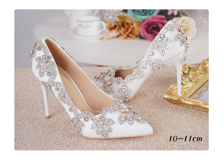 Women Shoes High Heels Wedding Thin Heels White Diamond Glittering Evening Dress Shoe Bride Shoes Crystal Pumps For Party