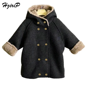 

HziriP Hooded Jacket Super Soft Material Plus Velvet Padded Lapel Coat Double Breasted Winter Thickened Outwear For 3-8 Years