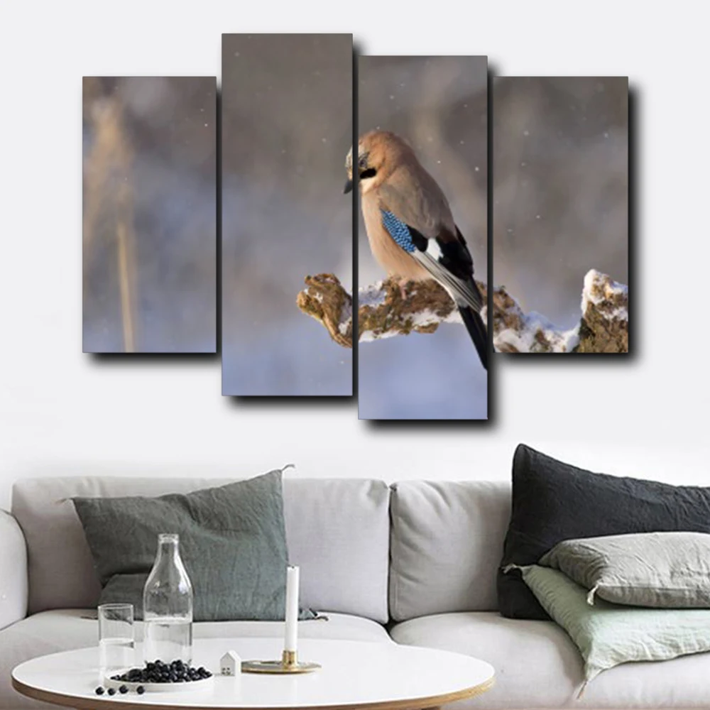 

Laeacco Modern 4 Panel Bird Animal Posters and Prints Wall Art Canvas Calligraphy Painting Nordic Home Living Room Decoration