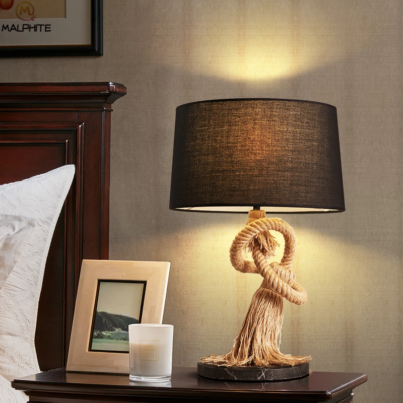 American Retro настольная лампа творческий Гостиная веревки деко настольные лампы исследование Спальня прикроватной тумбочке настольные лампы освещения светильников