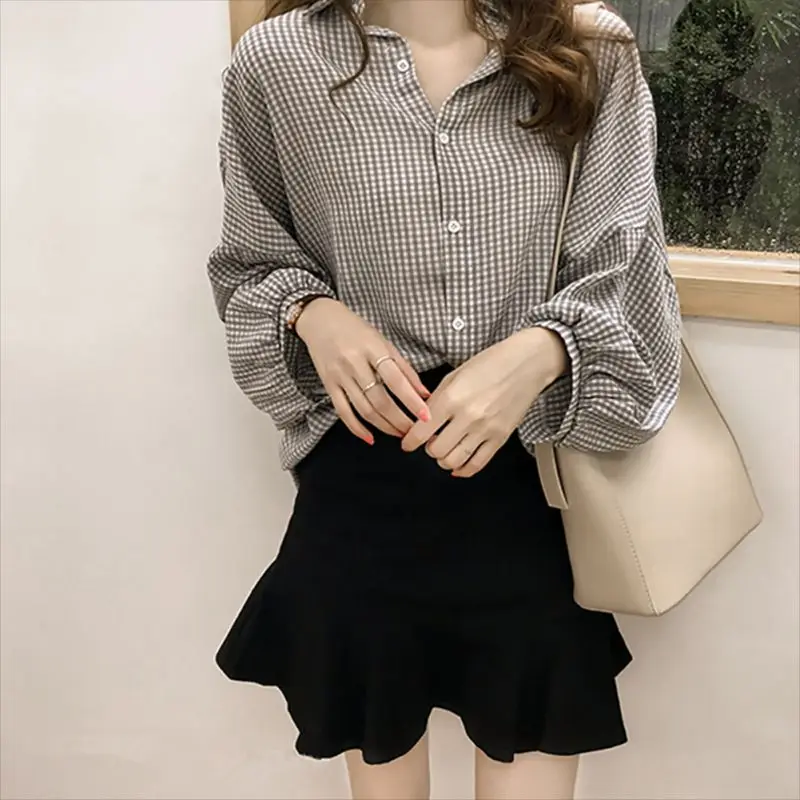 

Female Blusas Spring Autumn Blouse Office Lady Slim Black Shirts Women Lantern Long Sleeve Blouses Plus Size Tops Casual Shirt