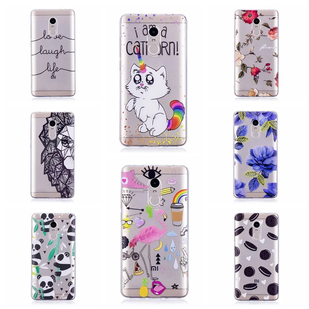 

Cute Cartoon Cookies Flamingos tree flowers Case For Xiaomi RedMi Note 4 Transparent Silicone Phone Back Cover Coque