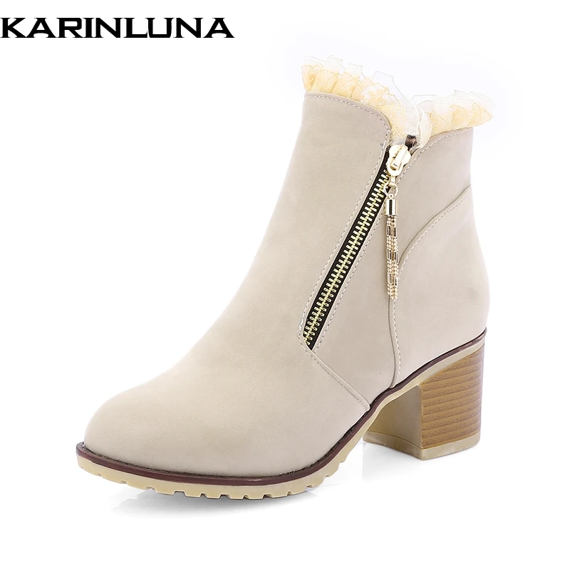 

KarinLuna on sale cow suede large size 33-43 Black zip up Ankle women Boots Woman chunky heels Shoes Woman spring autumn boots