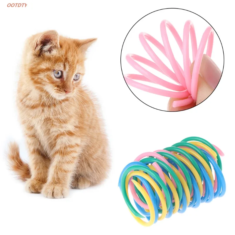 Ootdty 4pcs Cat Toys Colorful Spring Plastic Bounce Pet Kitten Random