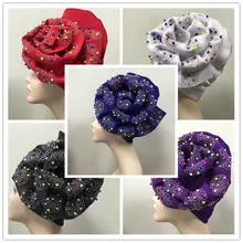 Нигерийский геле головной убор с бисером уже сделанный Авто Хеле тюрбан шапка африканская aso ebi геле aso oke головной убор с beads-AC30