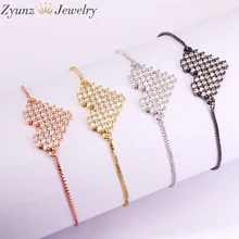 10 шт., прозрачный инкрустированный цирконами браслет в форме сердца Регулируемые Цепи Браслеты Шарм микро кубического циркония для женщин ювелирные изделия