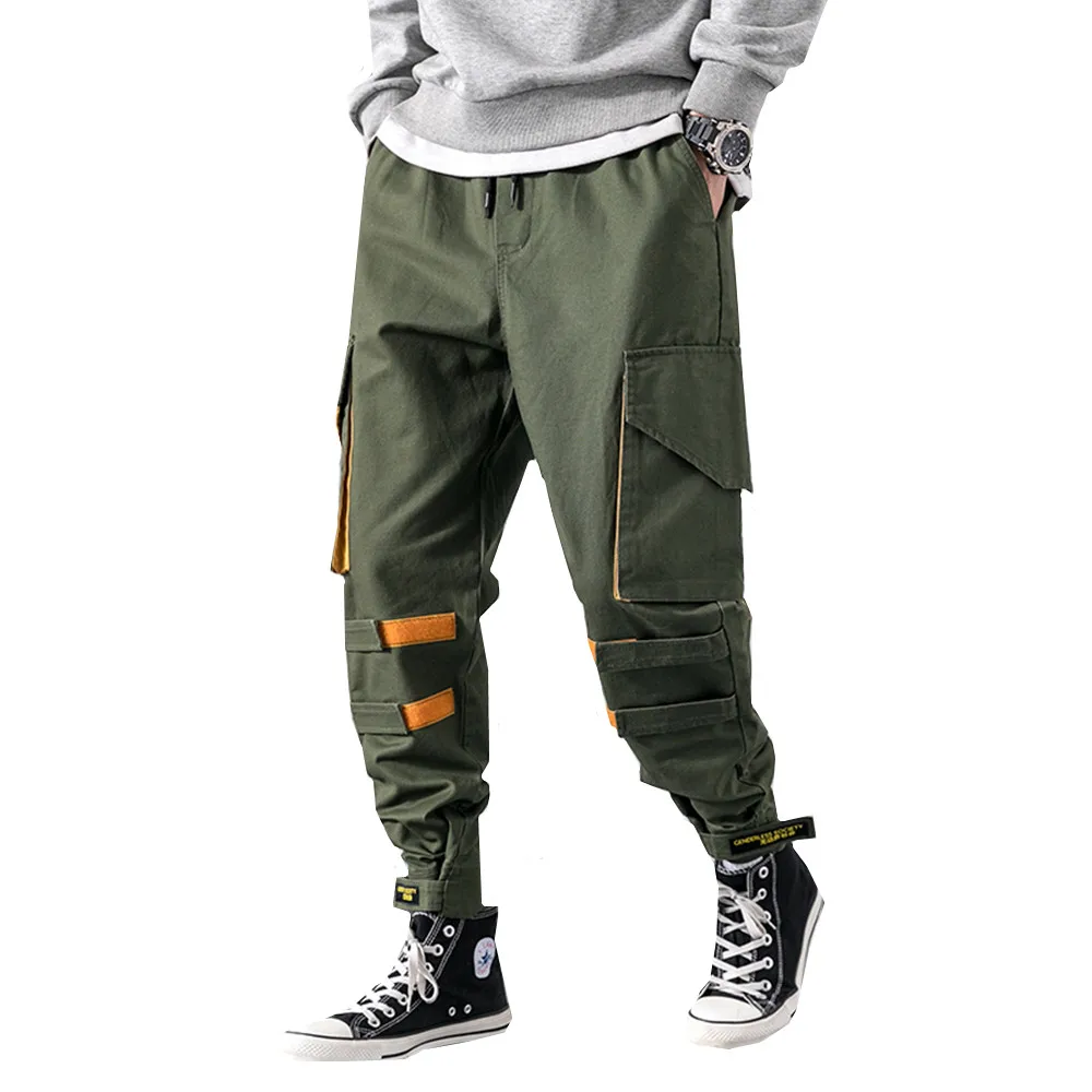 

2019 Spring New Mens Joggers Pants Velcro Design Casual Harem Pants Male Cotton Side-pocket Solid Streetwear Sweatpants