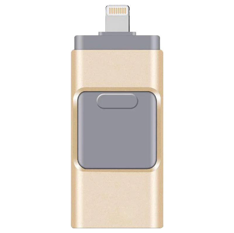 IOS флеш-накопитель 64 ГБ, 128 Гб оперативной памяти, 32 Гб встроенной памяти Memory Stick 3 в 1 OTG USB флэш-накопитель внешнее запоминающее устройство, совместимый с iPhone, iPad и iPod Андро - Color: Gold