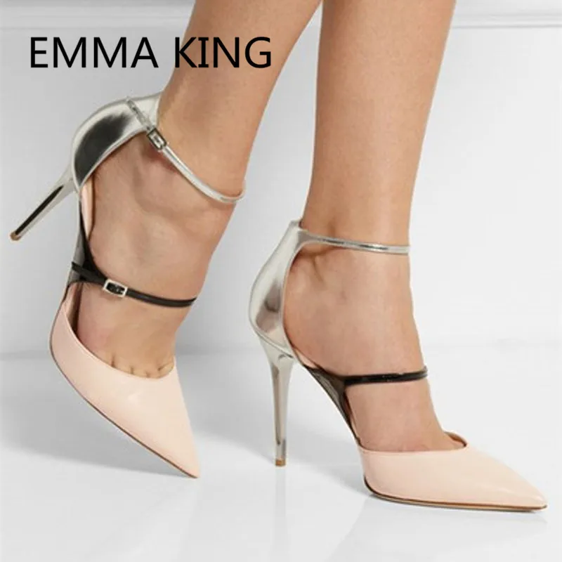 

Spring Summer Sexy Stiletto Gladiator Pump Women Pointed Toe Mixed Color Ladies Dress Wedding Shoes Woman Buckle Strap High Heel