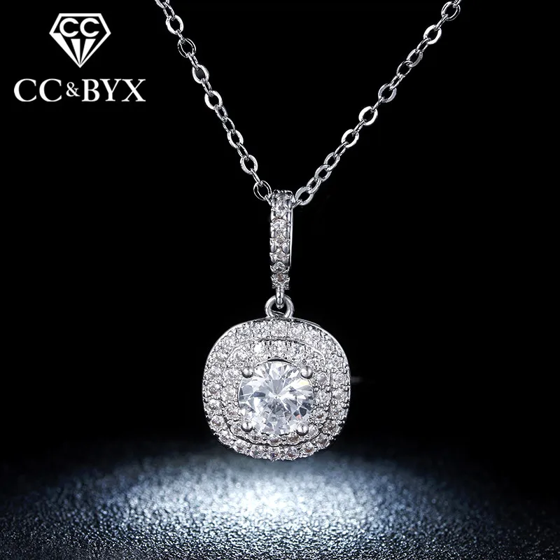

Square Zirconia Pendents Necklaces For Women White Gold color Vintage Bijoux Femme Fashion Jewelry N012