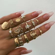 Guvivi 自由奔放に生きる 15 ピース/セットクロスファティマの手パンク女性のためのセットゴールドカラー幾何中空パターンの花の女性のジュエリー(China)