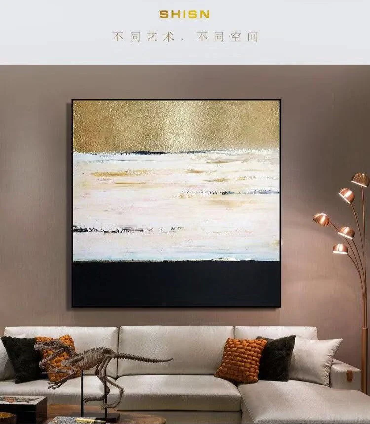 

Light luxury gold foil decorative painting hand-painted oil painting modern abstract painting simple porch hanging oilpainting
