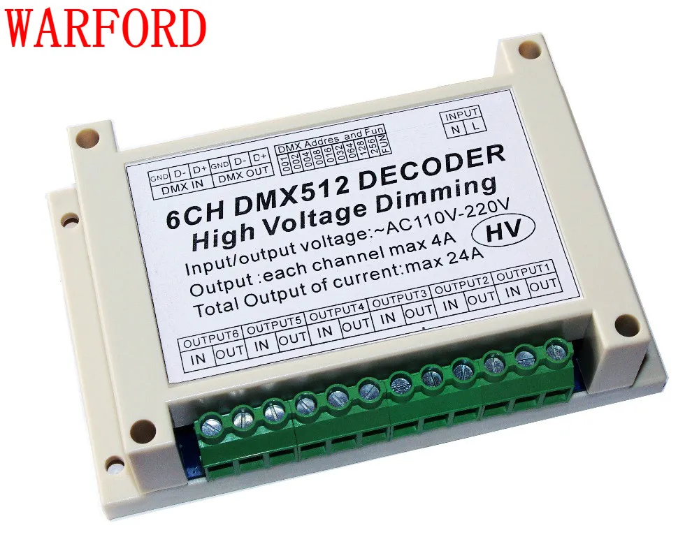 AC110V-220 V высокого напряжения приглушить 6CH DMX512 декодер 6 каналов DMX 4A/CH HV СВЕТОДИОДНЫЙ декодер диммерная доска для Светодиодный светильник