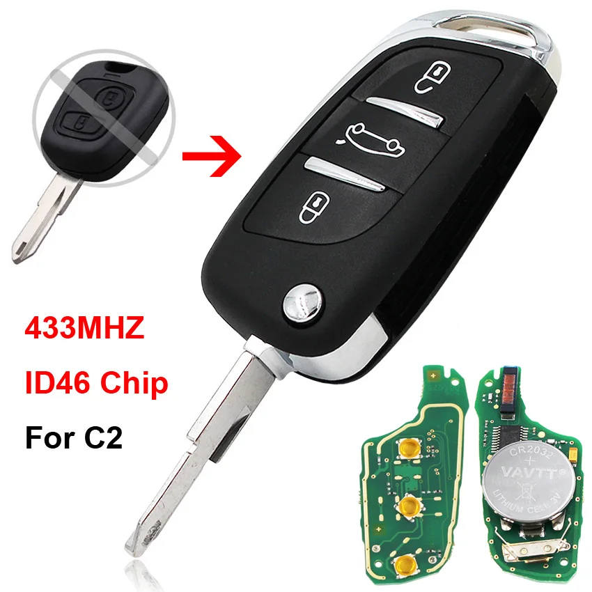Remote Key Fob pulsante 3 A per Citroen C2 C6 C3 C4 C5 C8 XSARA PICASSO