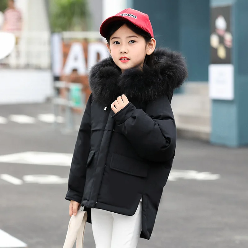 

Fashion Winter Thicken White Duck Down Fur Collar Long Girls Coats Waterproof Warm Parkas Children Outfits For 3-12 Years Old