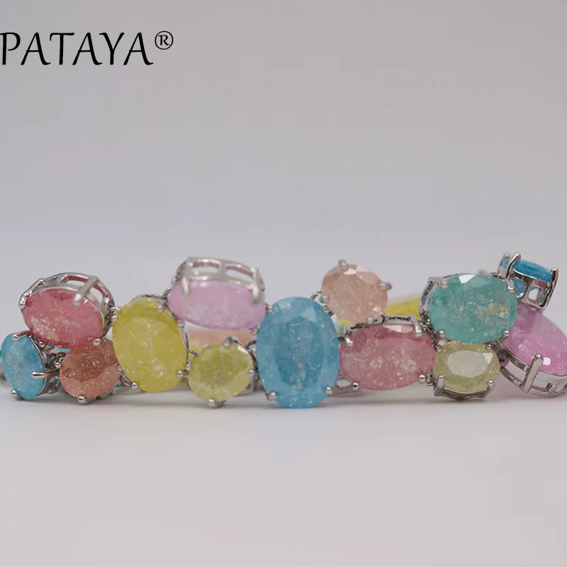 Женский овальный браслет PATAYA разноцветный из натурального циркония разных